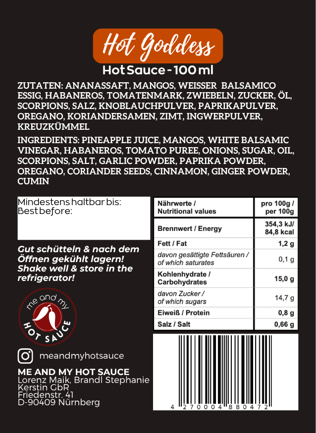 Hot Goddess Hot Sauce 100 ml
